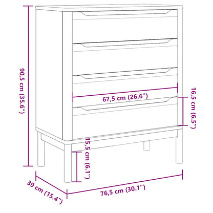 Chest of Drawers FLORO White Solid Wood Pine