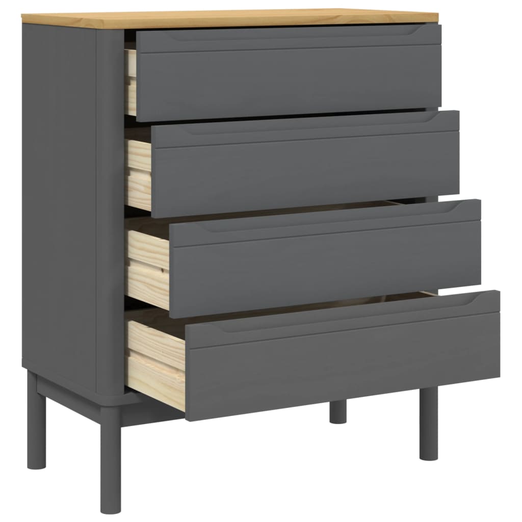 Chest of Drawers FLORO Grey cm Solid Wood Pine