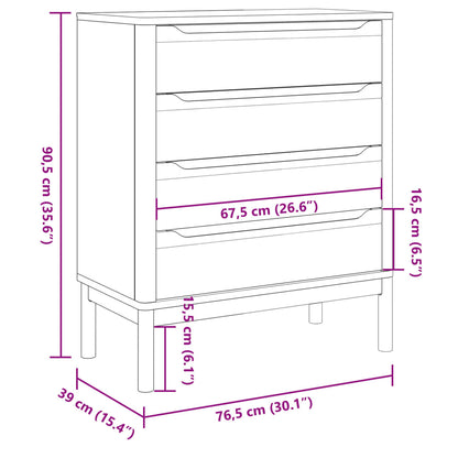 Chest of Drawers FLORO Grey cm Solid Wood Pine
