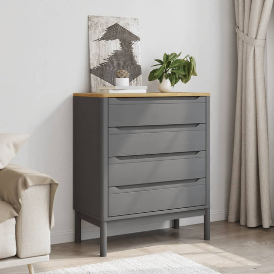 Chest of Drawers "FLORO" Grey Solid Wood Pine