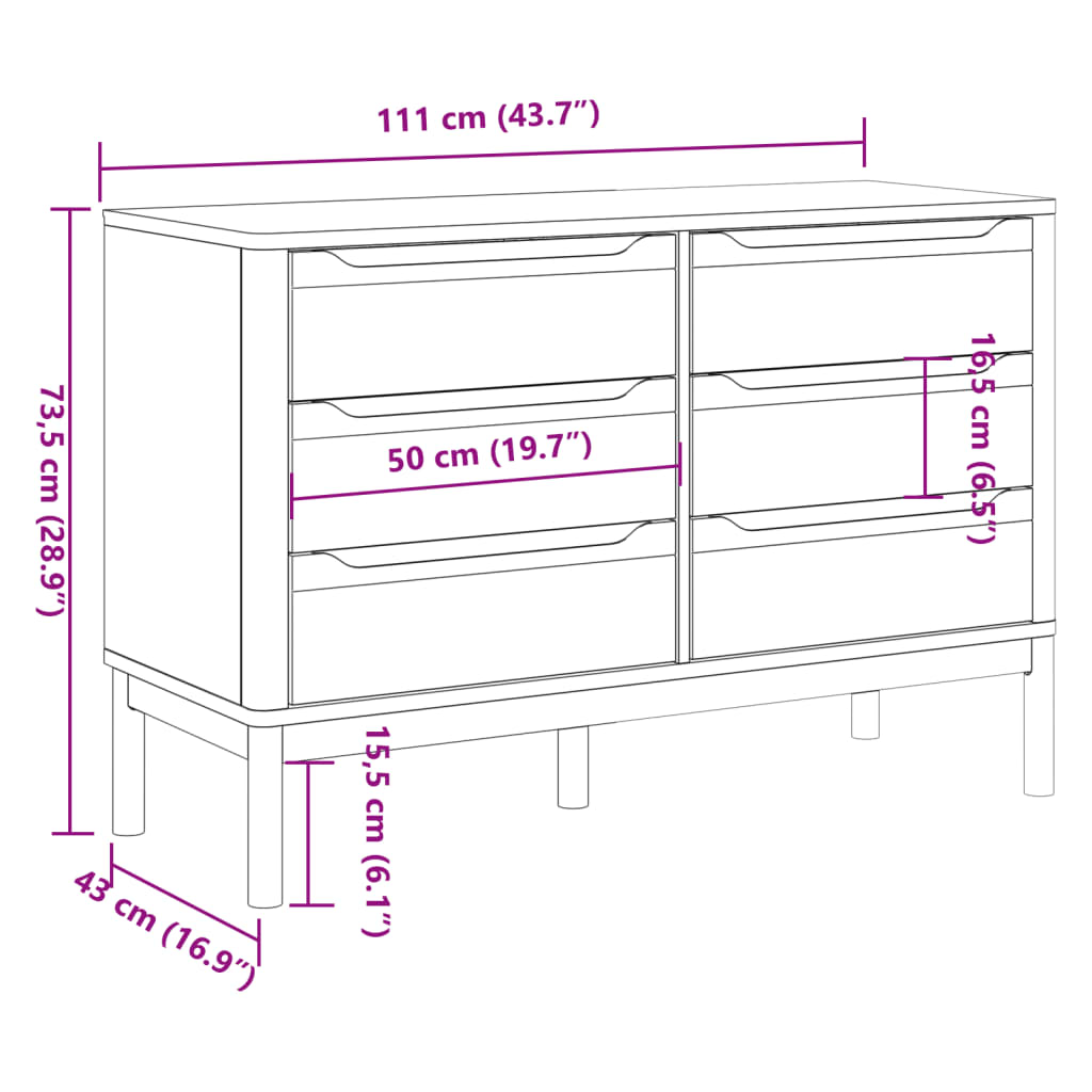 Chest of Drawers "FLORO" Wax Brown Solid Wood Pine