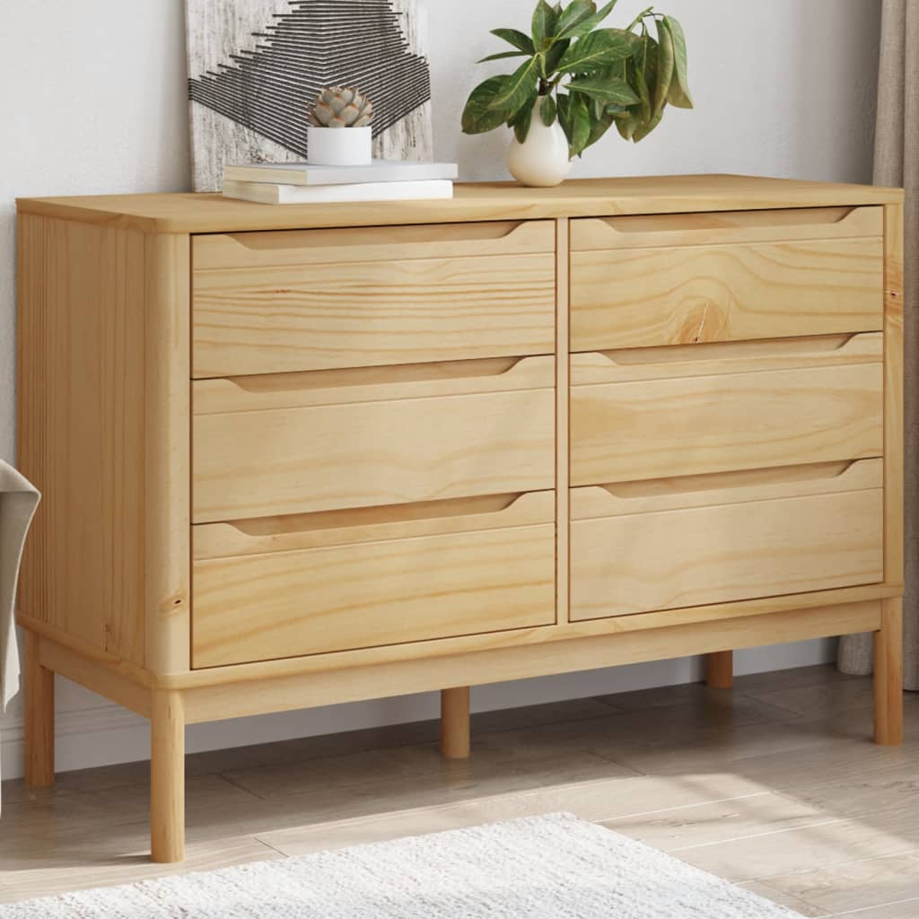 Chest of Drawers "FLORO" Wax Brown Solid Wood Pine