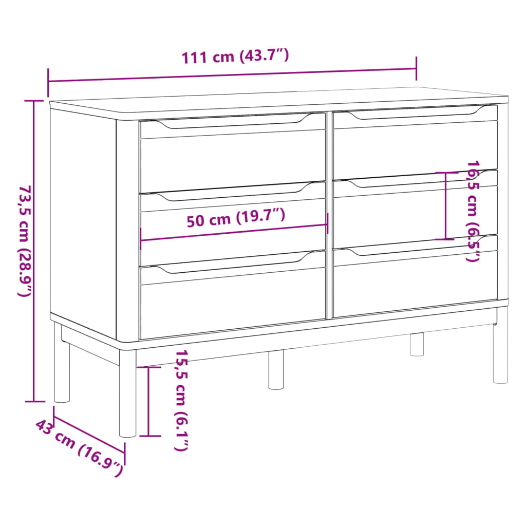 Chest of Drawers FLORO Grey Solid Wood Pine