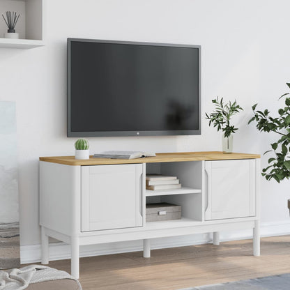 TV Cabinet "FLORO" White 114x43x55 cm Solid Wood Pine