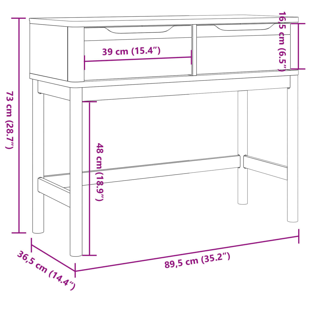 Console Table "FLORO" Wax Brown 89,5x36,5x73 cm Solid Wood Pine