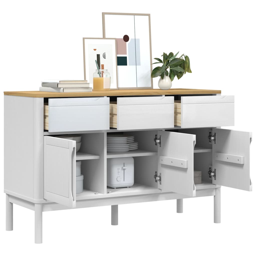 Sideboard FLORO White 114x43x74 cm Solid Wood Pine
