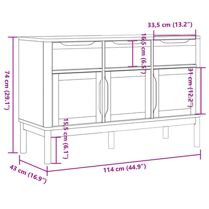 Sideboard FLORO Grey 114x43x74 cm Solid Wood Pine