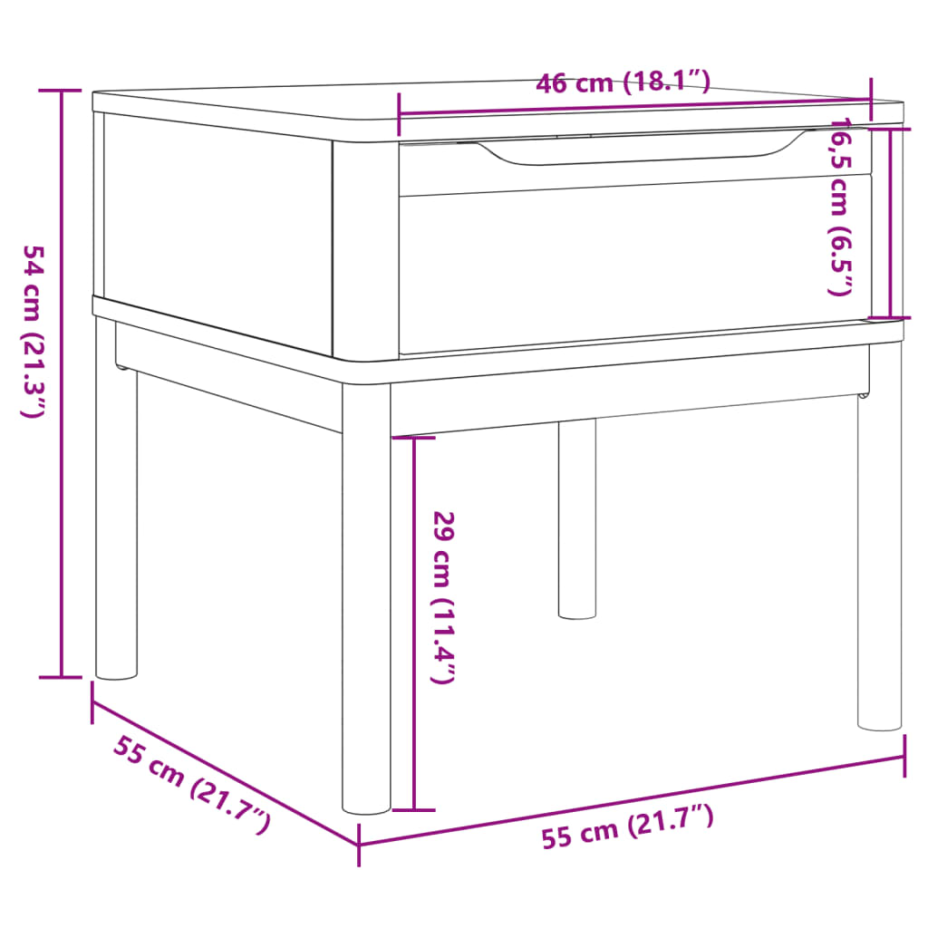 Lamp Table FLORO White 55x55x54 cm Solid Wood Pine