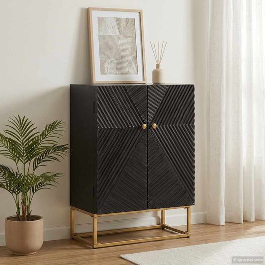 Sideboard Black 55x30x76 cm Solid Wood Mango and Iron