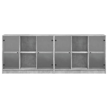 Bookcase with Doors Concrete Grey 204x37x75 cm Engineered Wood