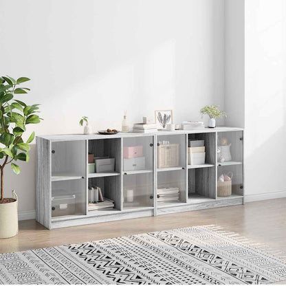 Bookcase with Doors Grey Sonoma 204x37x75 cm Engineered Wood