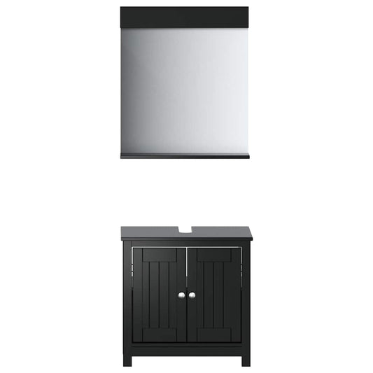 2 Piece Bathroom Furniture Set BERG Black Solid Wood Pine