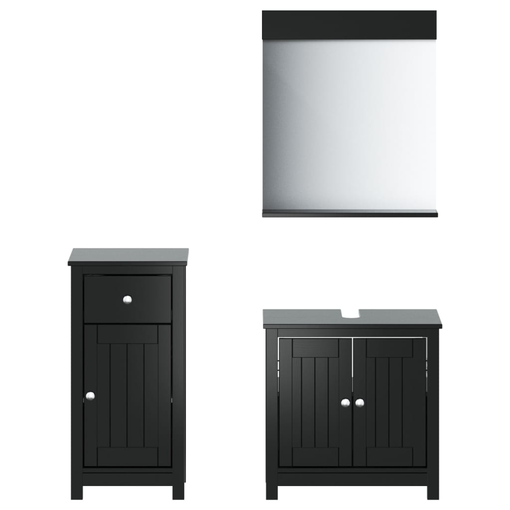 3 Piece Bathroom Furniture Set BERG Black Solid Wood Pine