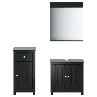 3 Piece Bathroom Furniture Set BERG Black Solid Wood Pine