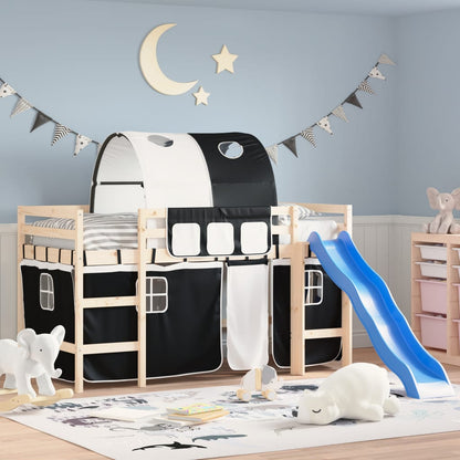 Curtains for Loft Bed with Tunnel White and Black Polyester