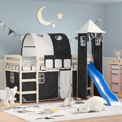 Curtains for Loft Bed with Tunnel and Tower White and Black
