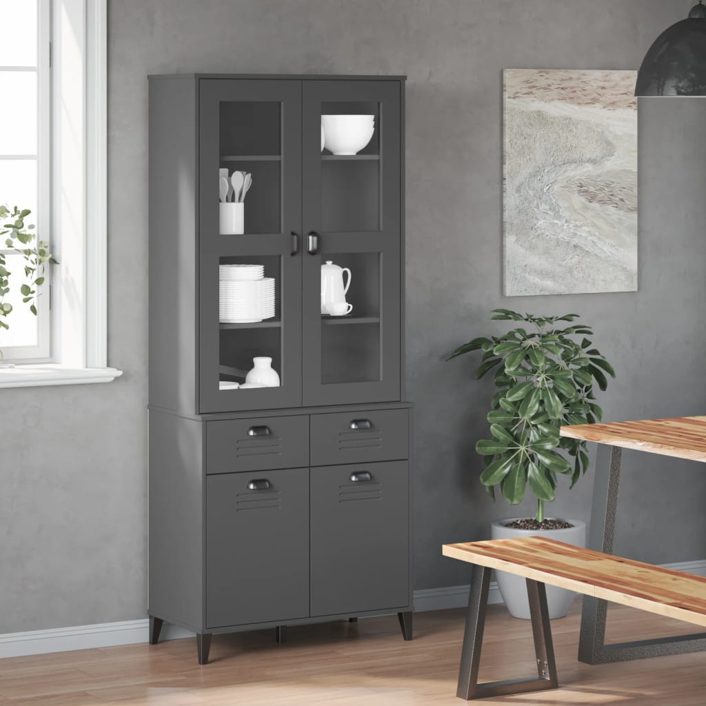 Highboard "VIKEN" Anthracite Grey 80x40x190 cm Solid Wood Pine