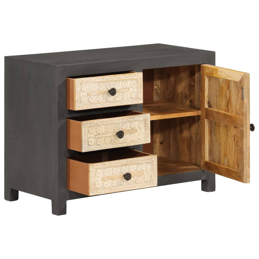 Sideboard Grey and White 75x35x55 cm Solid Mango Wood