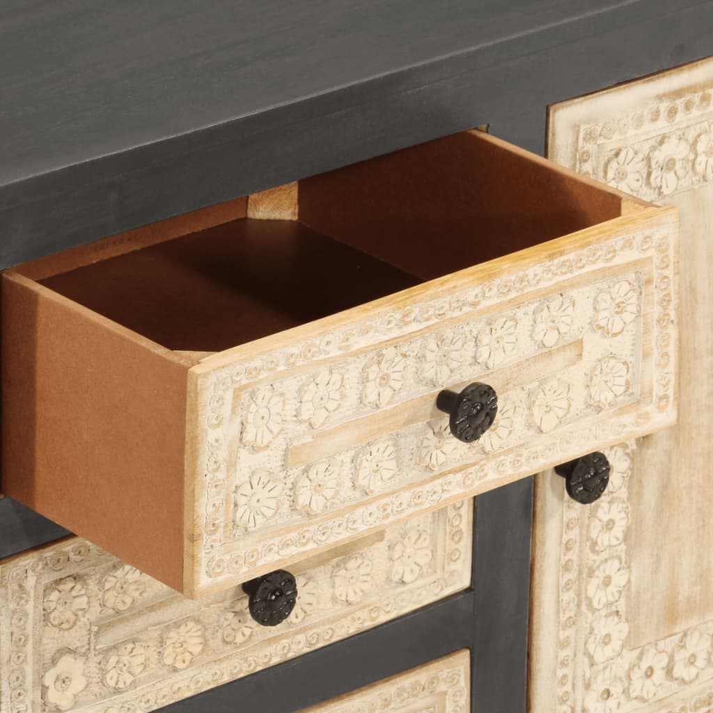 Sideboard Grey and White 75x35x55 cm Solid Mango Wood