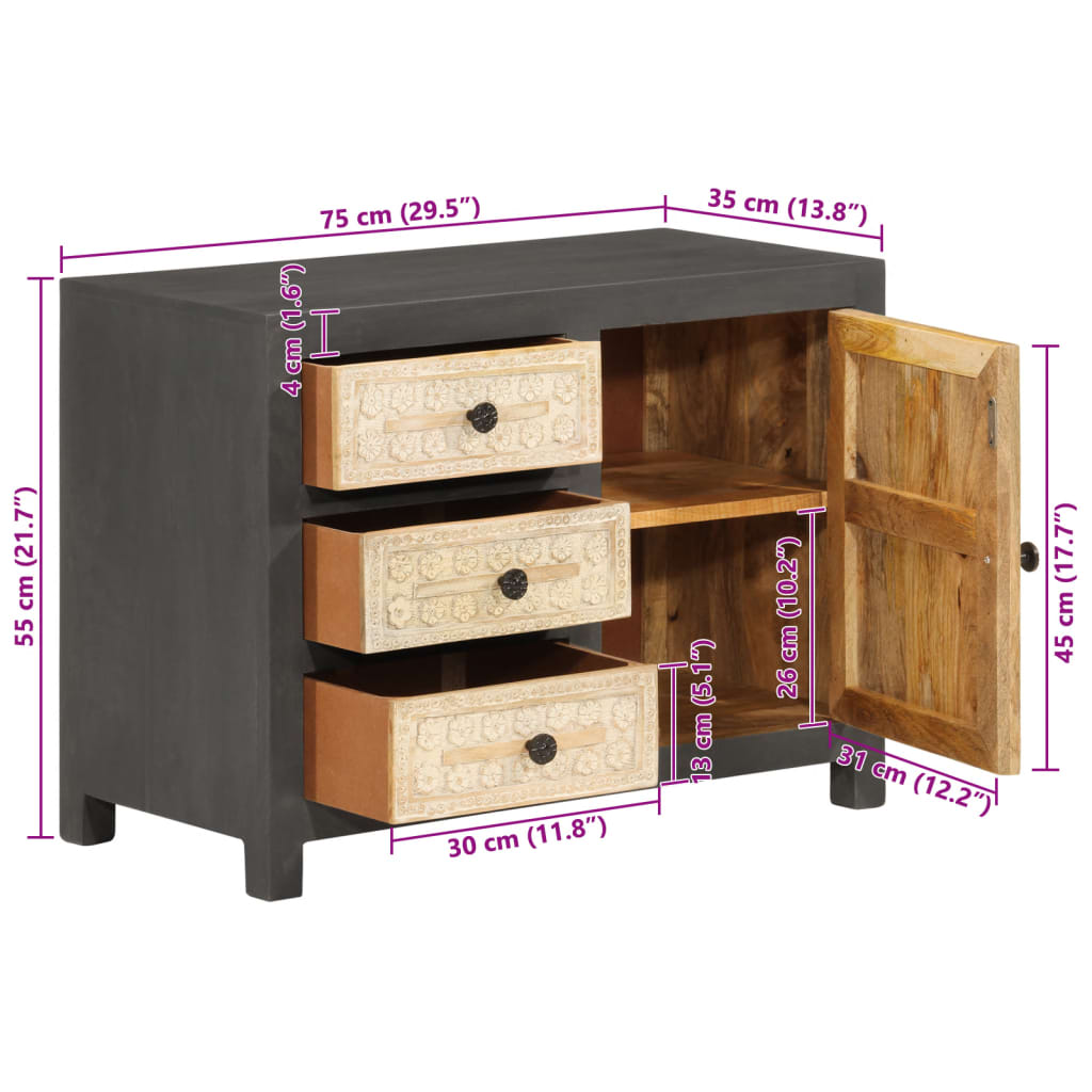 Sideboard Grey and White 75x35x55 cm Solid Mango Wood