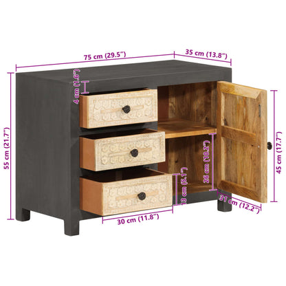Sideboard Grey and White 75x35x55 cm Solid Mango Wood
