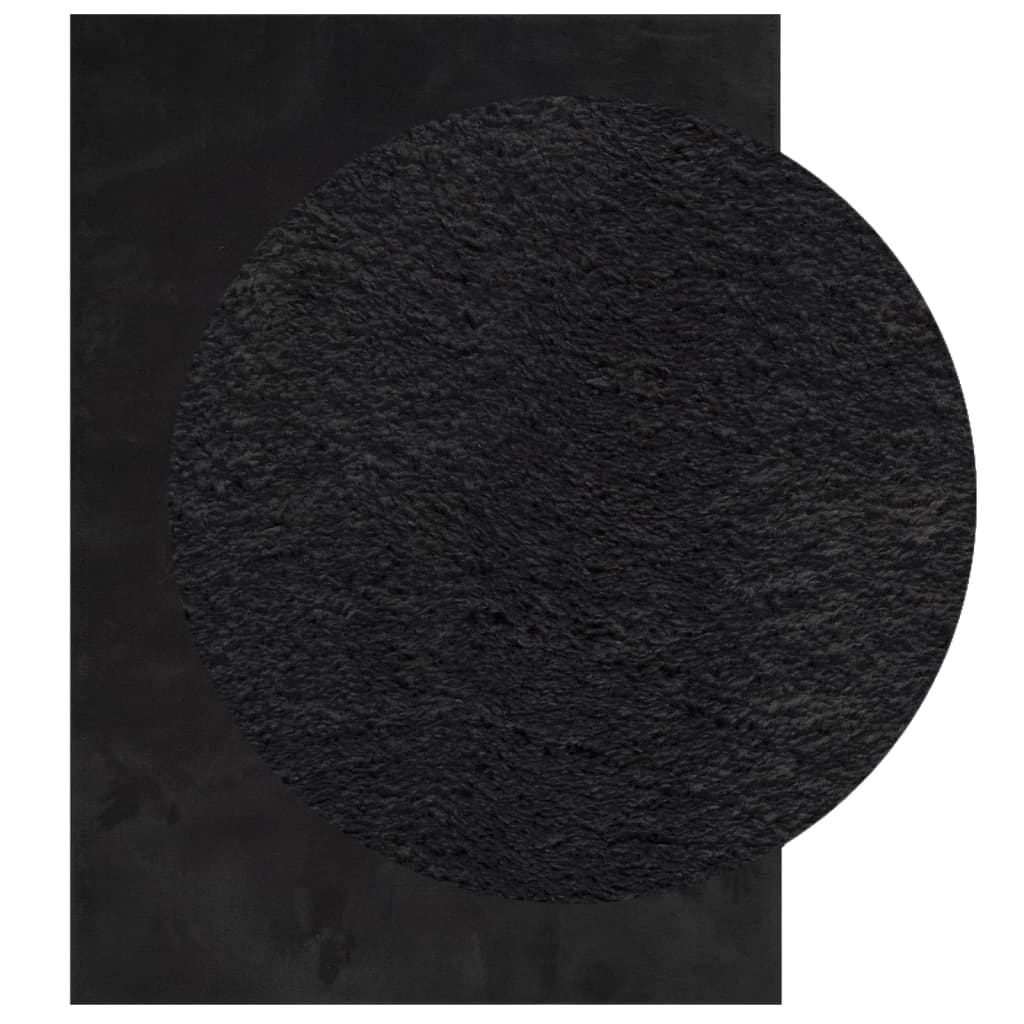 Rug HUARTE Short Pile Soft and Washable Black 140x200 cm