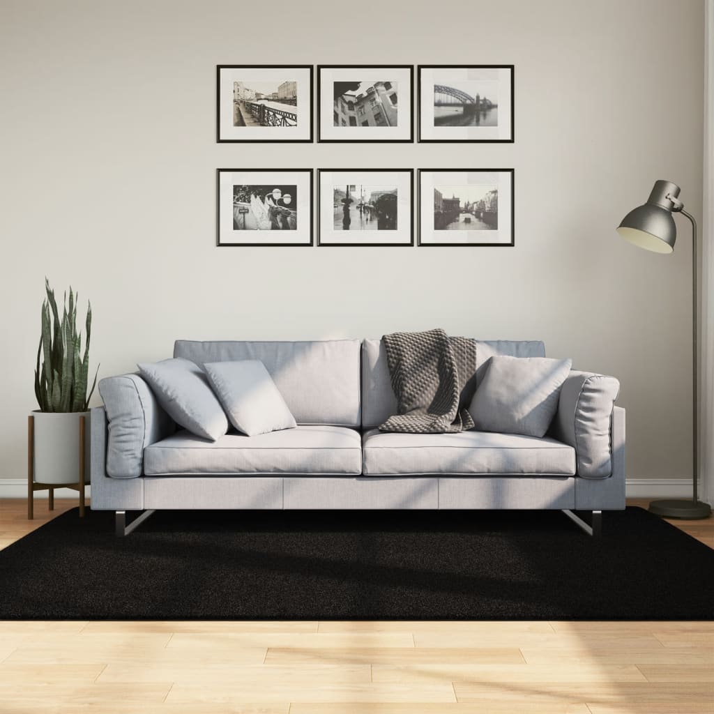 Rug HUARTE Short Pile Soft and Washable Black 140x200 cm