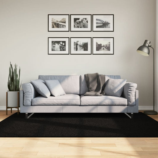 Rug HUARTE Short Pile Soft and Washable Black 140x200 cm
