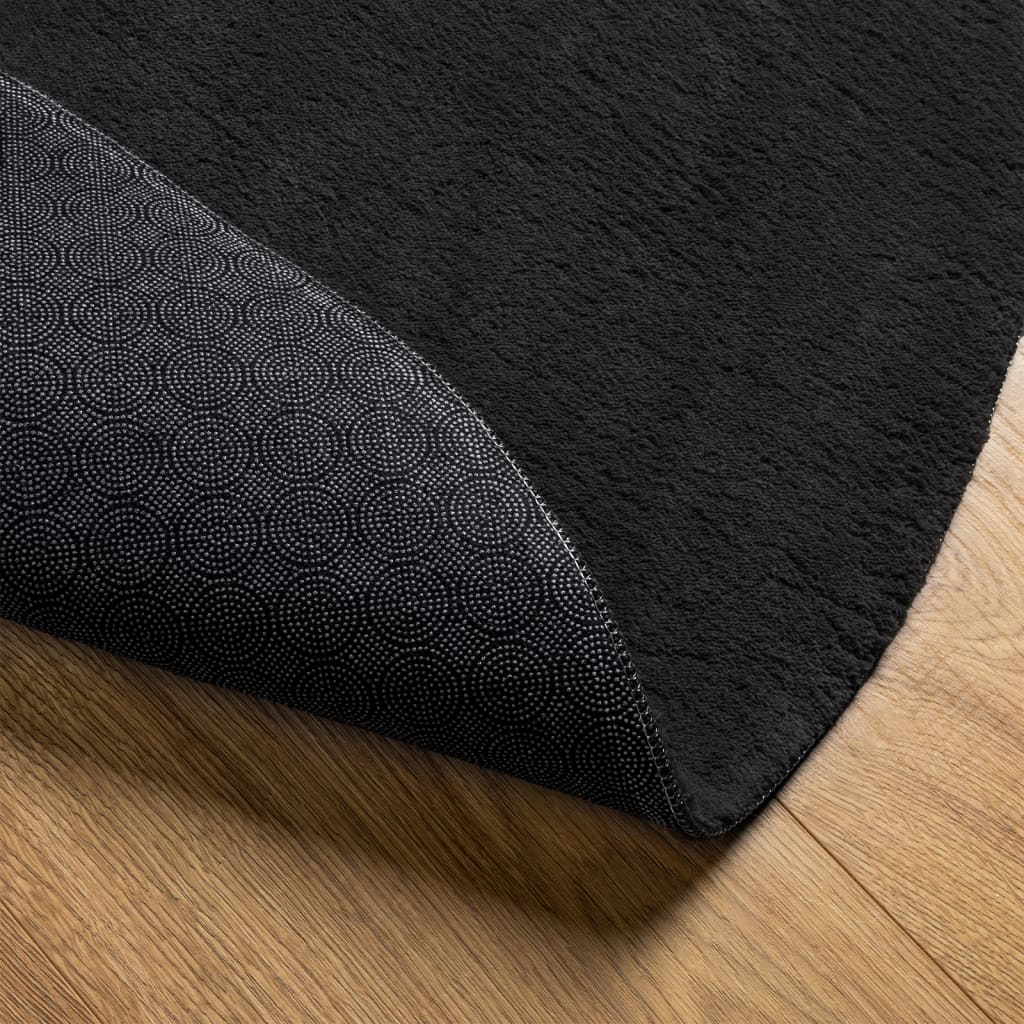 Rug HUARTE Short Pile Soft and Washable Black Ø 80 cm