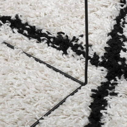 Shaggy Rug PAMPLONA High Pile Modern Cream and Black Ø 100 cm