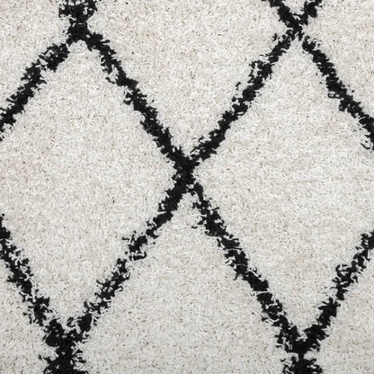 Shaggy Rug PAMPLONA High Pile Modern Cream and Black Ø 100 cm