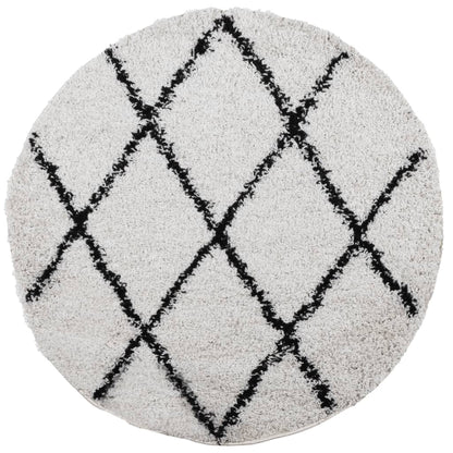 Shaggy Rug PAMPLONA High Pile Modern Cream and Black Ø 120 cm