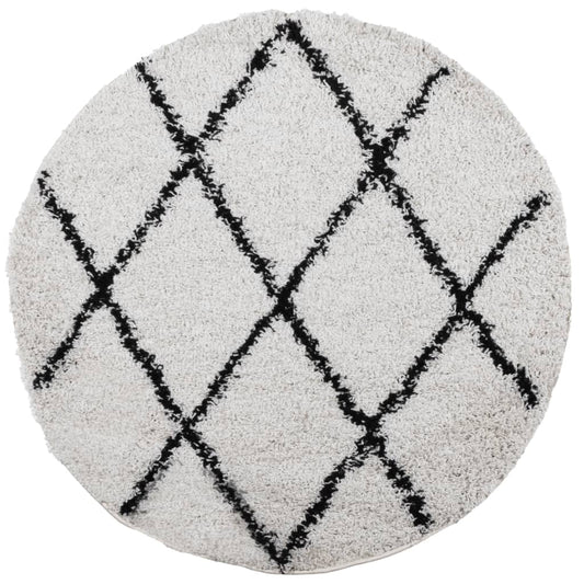 Shaggy Rug PAMPLONA High Pile Modern Cream and Black Ø 120 cm