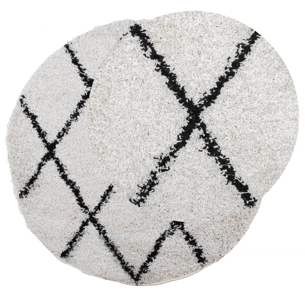 Shaggy Rug PAMPLONA High Pile Modern Cream and Black Ø 120 cm