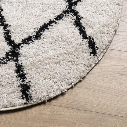 Shaggy Rug PAMPLONA High Pile Modern Cream and Black Ø 120 cm