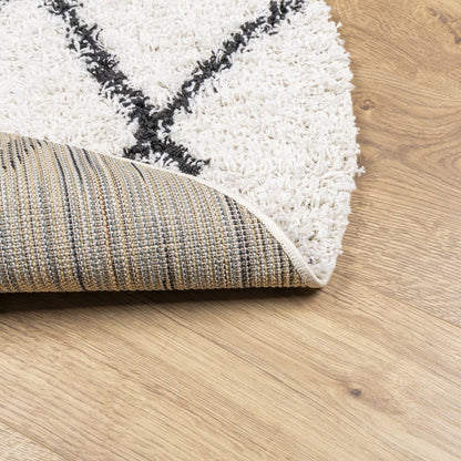 Shaggy Rug PAMPLONA High Pile Modern Cream and Black Ø 120 cm