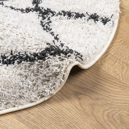 Shaggy Rug PAMPLONA High Pile Modern Cream and Black Ø 120 cm