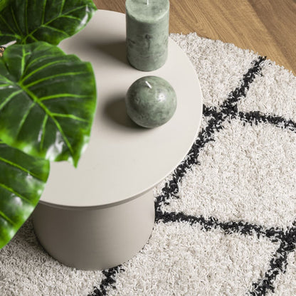 Shaggy Rug PAMPLONA High Pile Modern Cream and Black Ø 120 cm