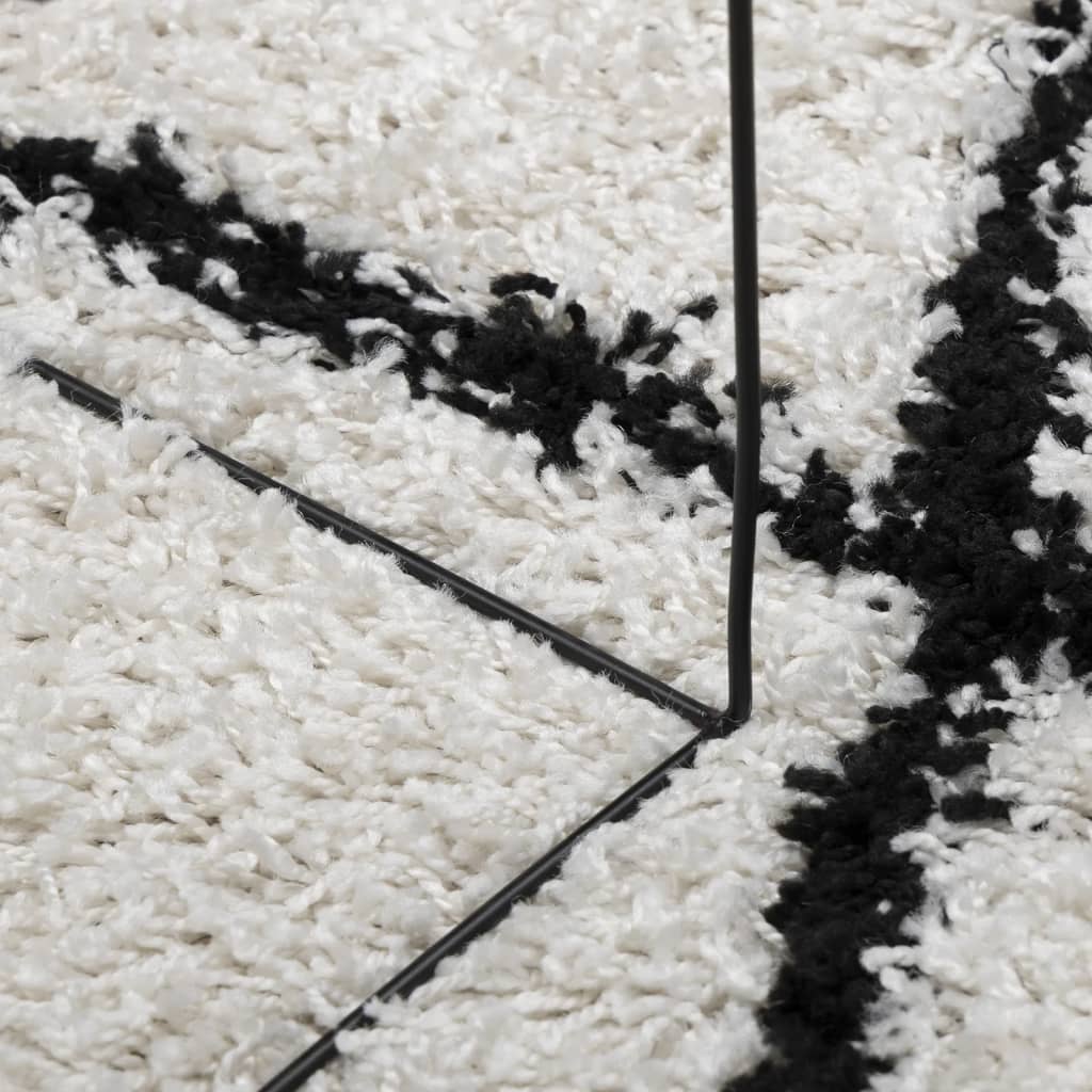Shaggy Rug PAMPLONA High Pile Modern Cream and Black Ø 120 cm