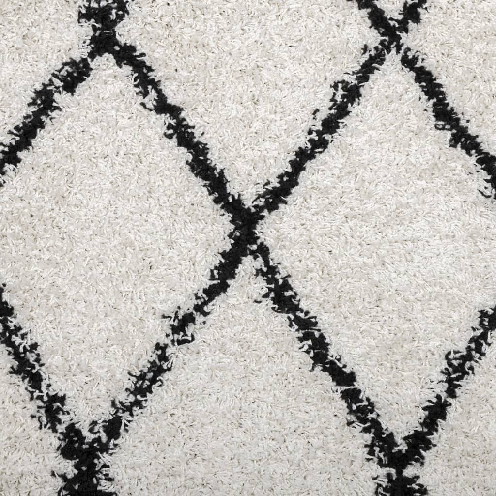 Shaggy Rug PAMPLONA High Pile Modern Cream and Black Ø 120 cm