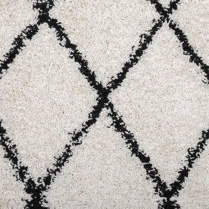 Shaggy Rug PAMPLONA High Pile Modern Cream and Black Ø 120 cm