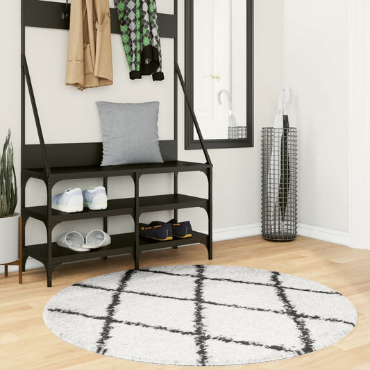 Shaggy Rug PAMPLONA High Pile Modern Cream and Black Ø 120 cm