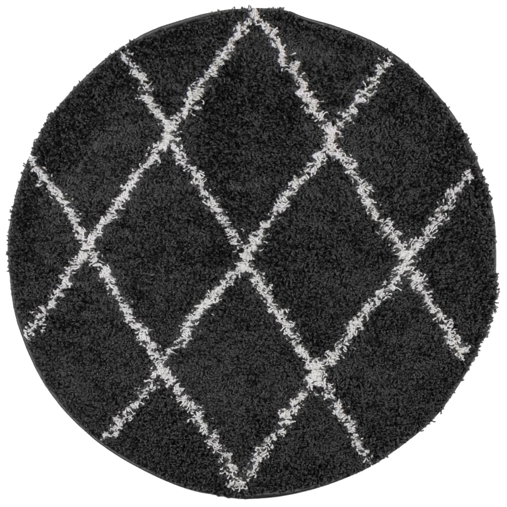 Shaggy Rug PAMPLONA High Pile Modern Black and Cream Ø 280 cm