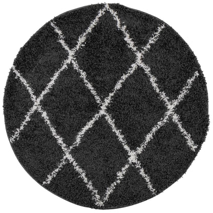 Shaggy Rug PAMPLONA High Pile Modern Black and Cream Ø 280 cm