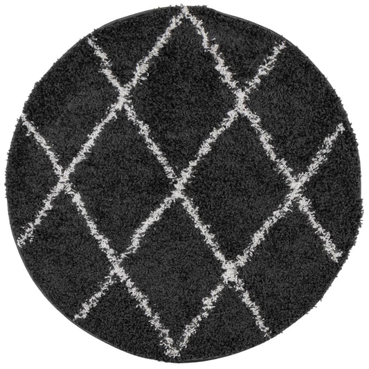 Shaggy Rug PAMPLONA High Pile Modern Black and Cream Ø 280 cm