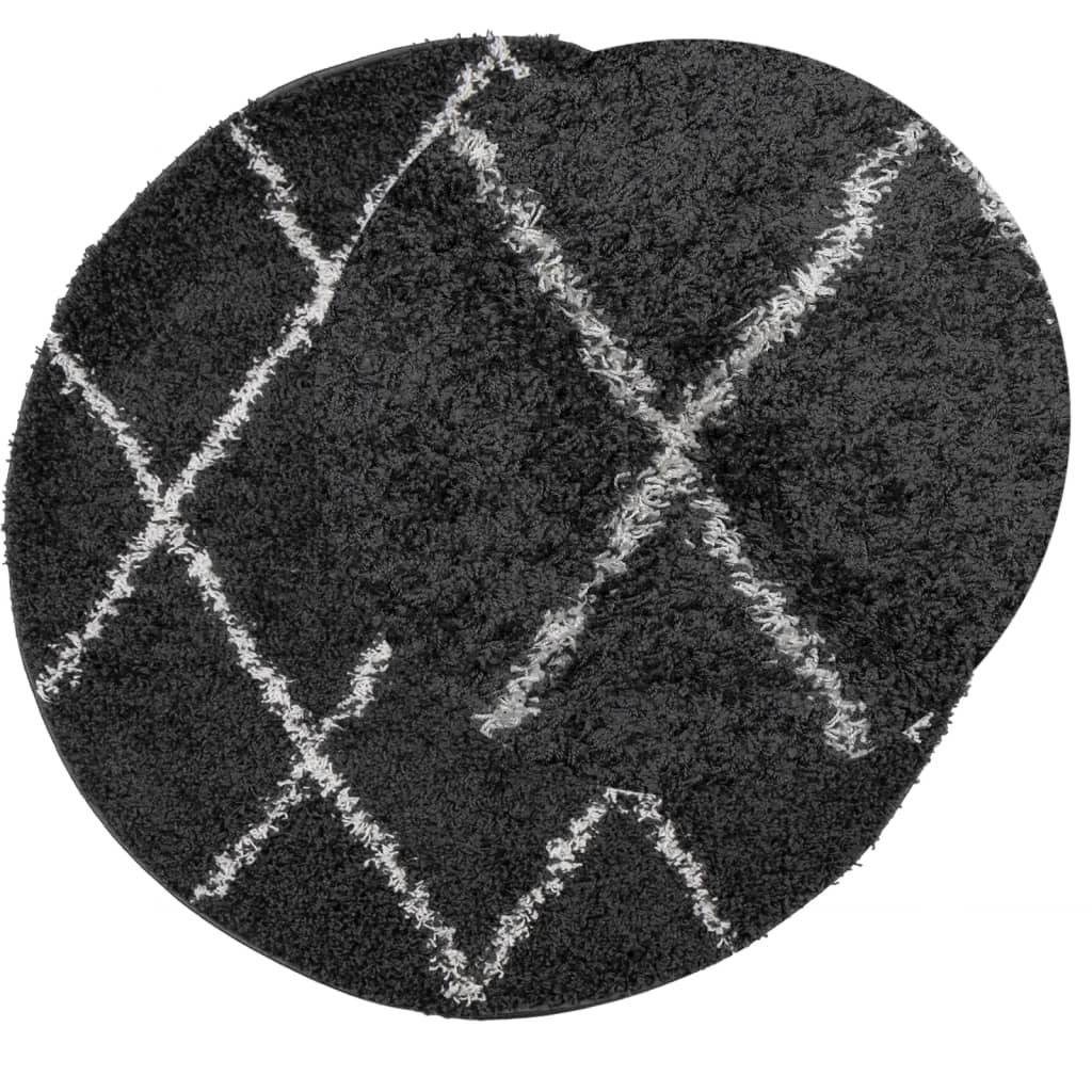Shaggy Rug PAMPLONA High Pile Modern Black and Cream Ø 280 cm