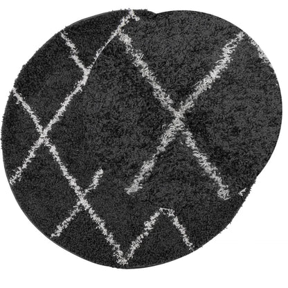 Shaggy Rug PAMPLONA High Pile Modern Black and Cream Ø 280 cm
