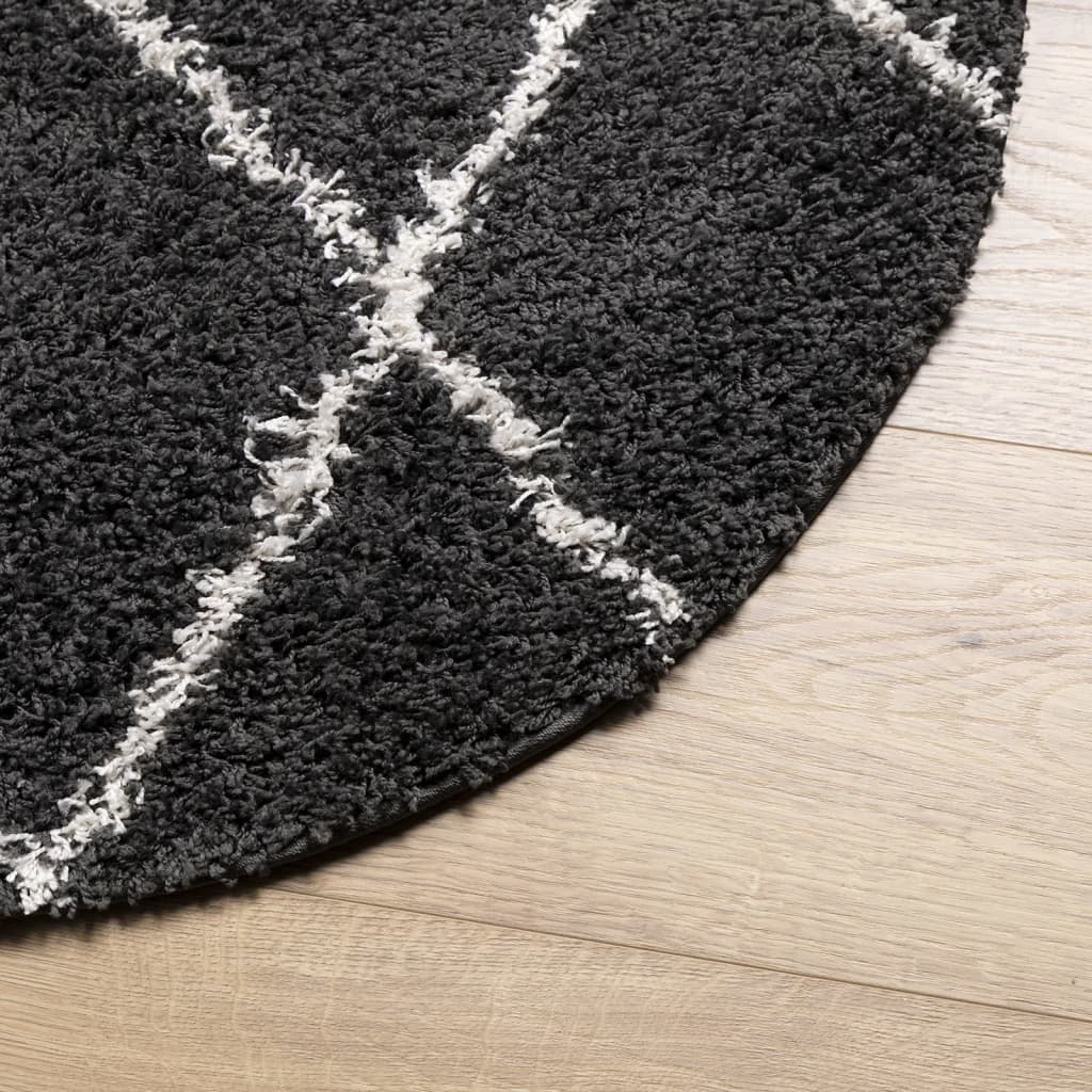 Shaggy Rug PAMPLONA High Pile Modern Black and Cream Ø 280 cm