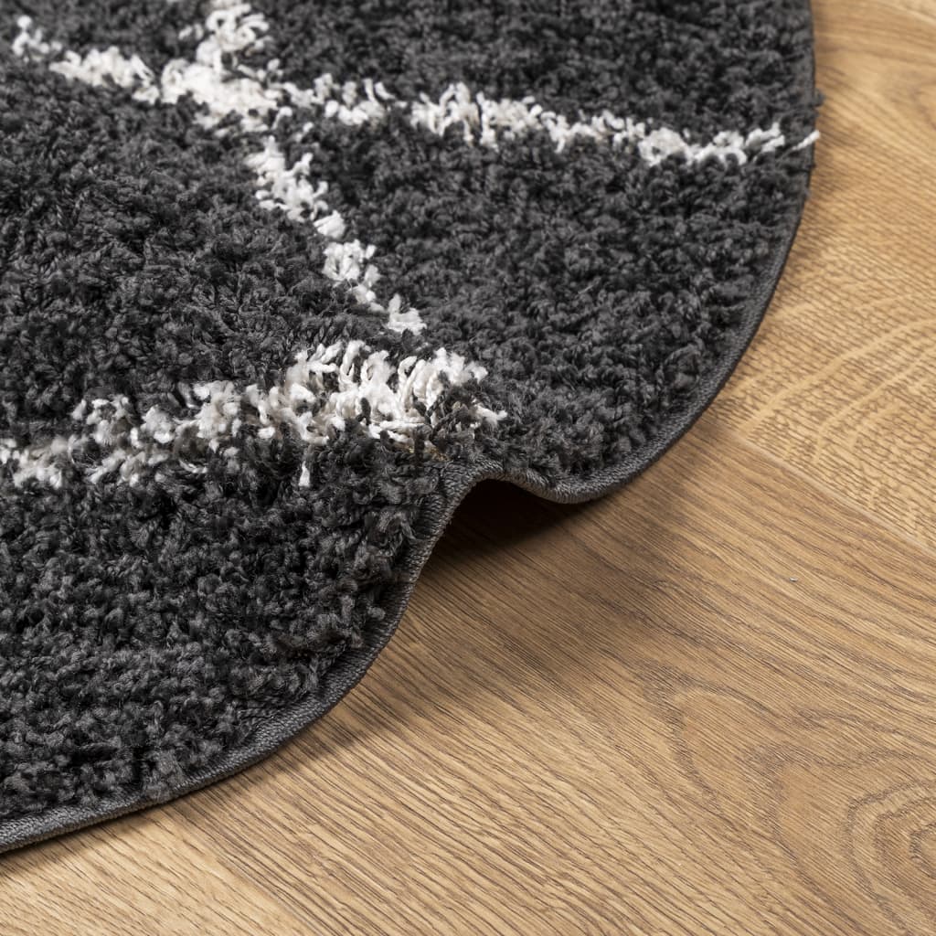 Shaggy Rug PAMPLONA High Pile Modern Black and Cream Ø 280 cm