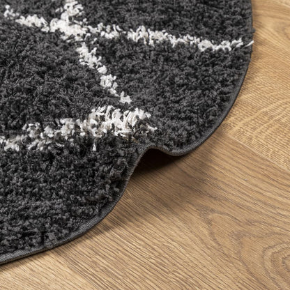 Shaggy Rug PAMPLONA High Pile Modern Black and Cream Ø 280 cm